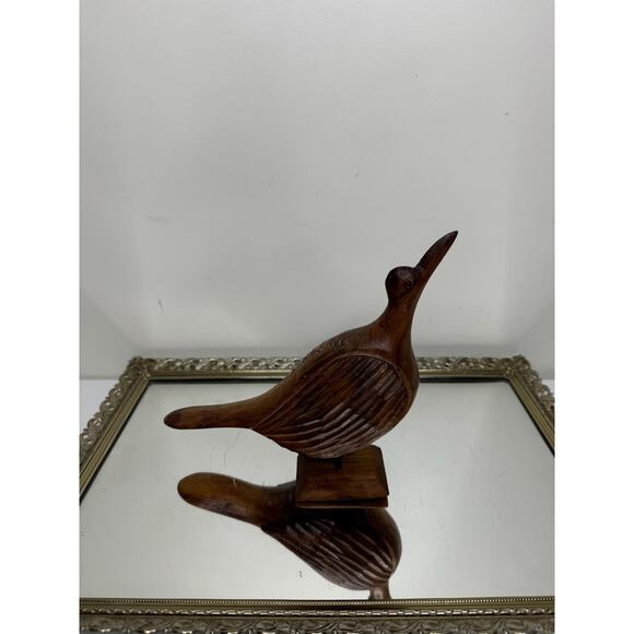 Vintage Hand-Carved Wooden Sitting Bird Sculpture, Mid Century Wood Bird Figure - Picture 2 of 10